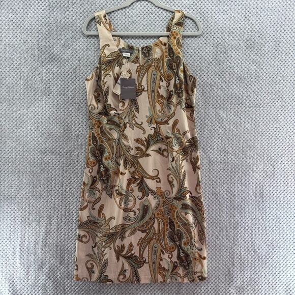 Tommy Bahama Dress Womens 12 Brown Zanzi Paisley Sheath Knee Lenght Scoop Neck - Picture 1 of 14